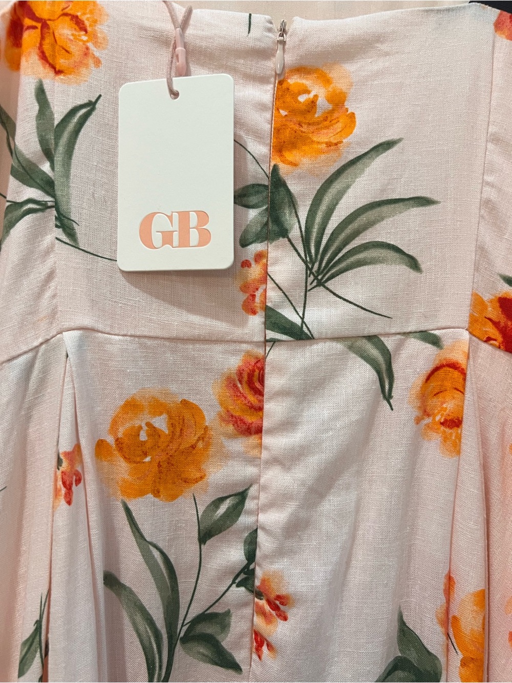 Gianni Bini Blush Maxi Dress with Orange Rose Print and Black Ties - Picture 8 of 14